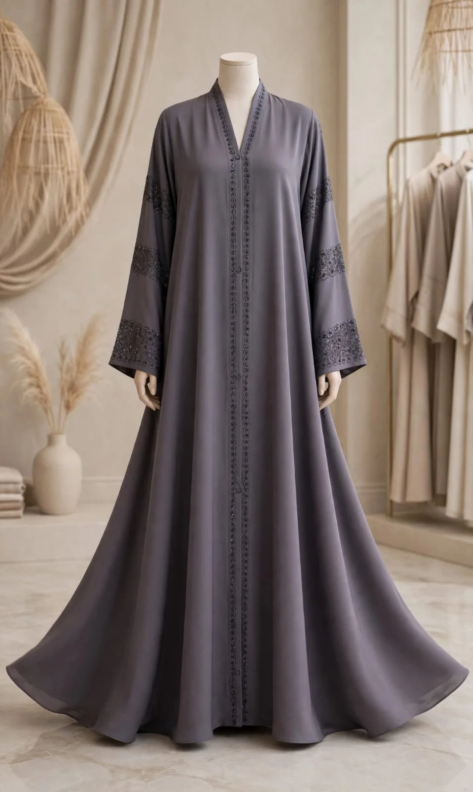 Charcoal Grey Abaya with Tonal Trim
