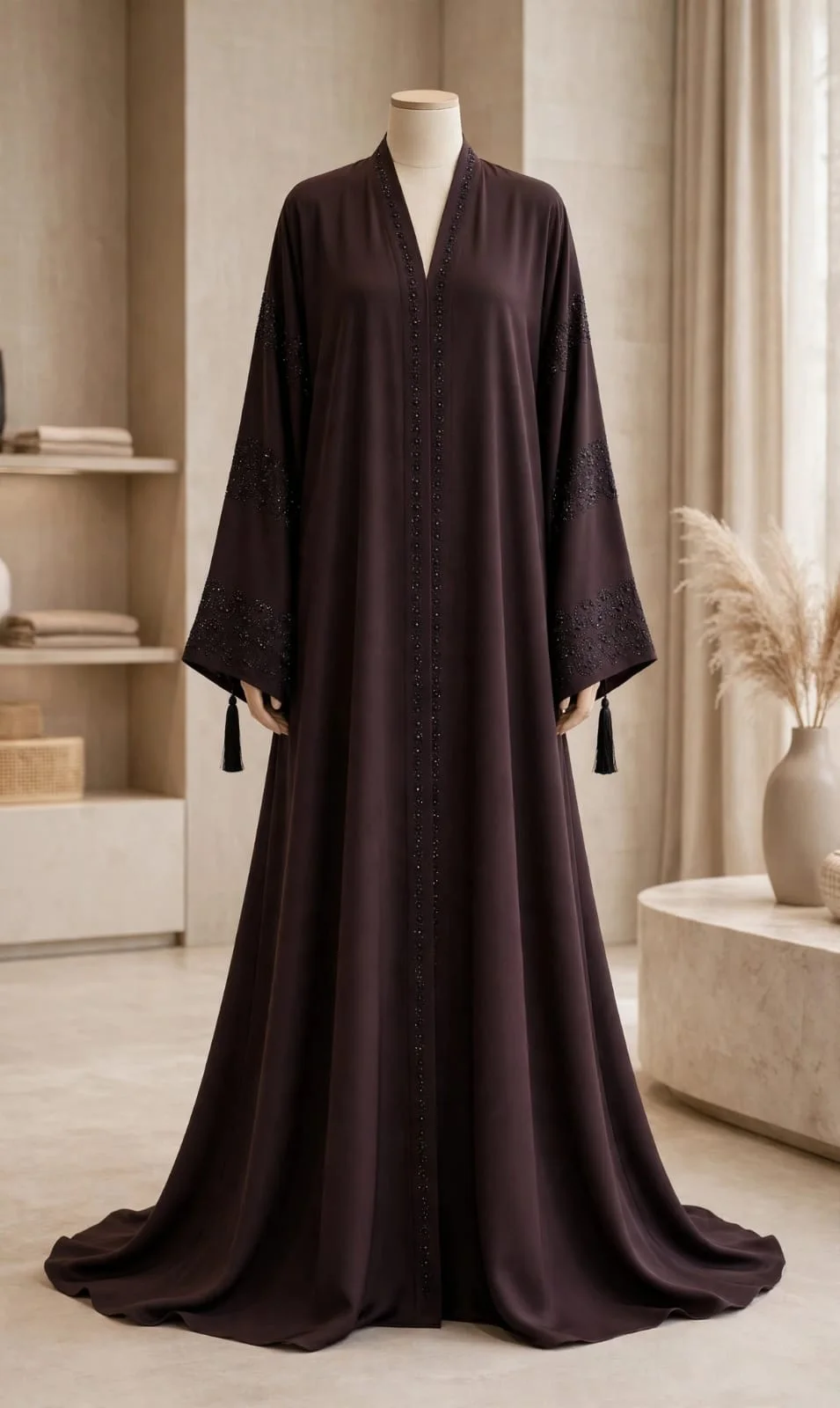 Deep Plum Abaya with Tonal Front and Sleeve Detail
