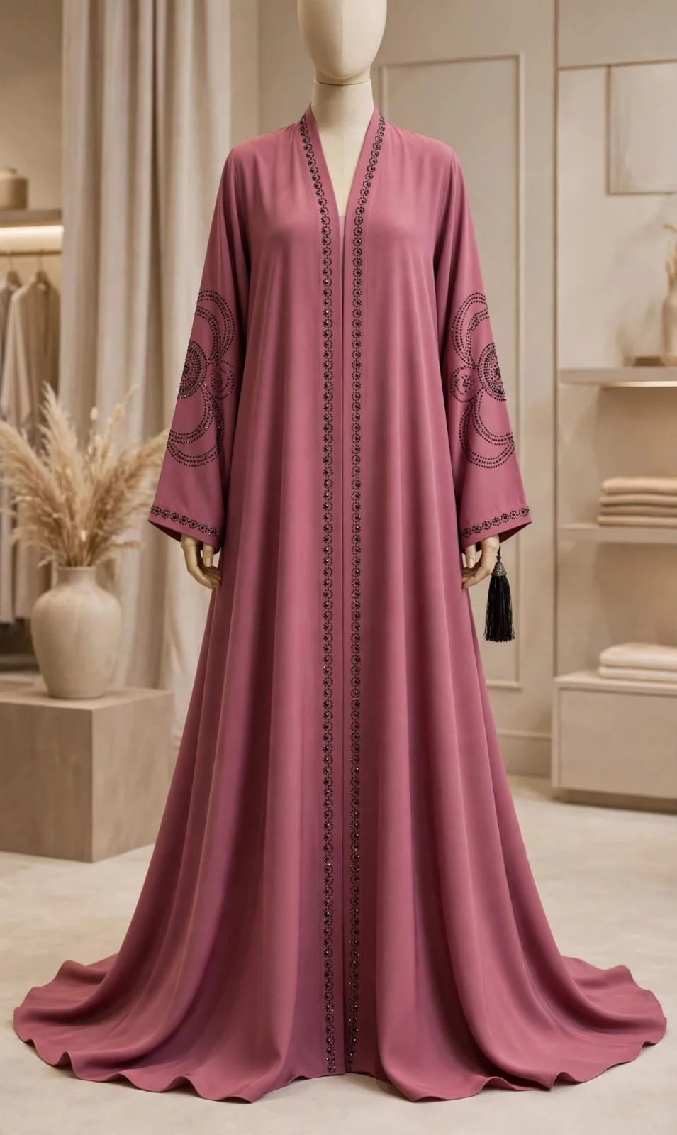 Dusty Rose Abaya with Circular Sleeve Detail