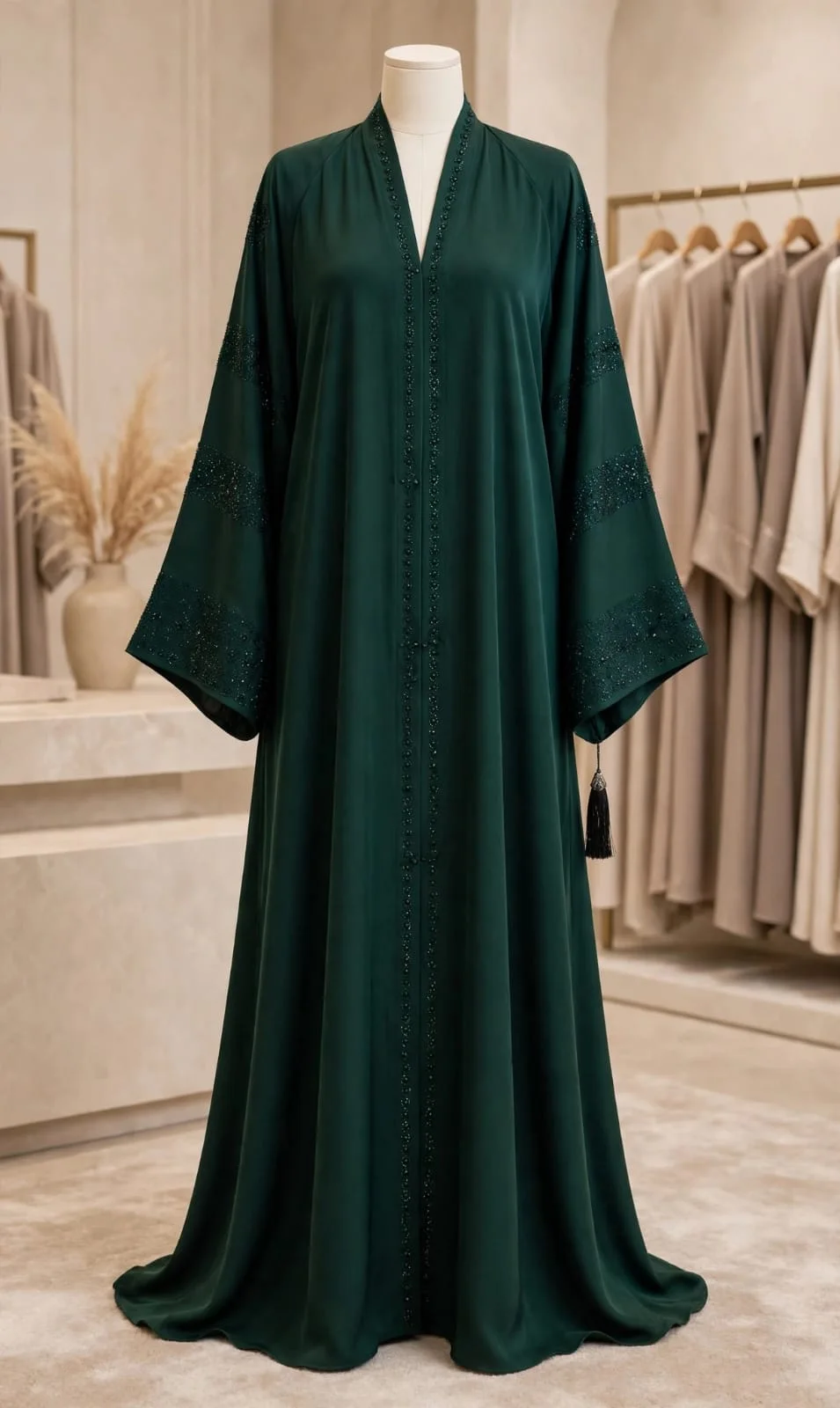 Emerald Green Abaya with Decorative Sleeves