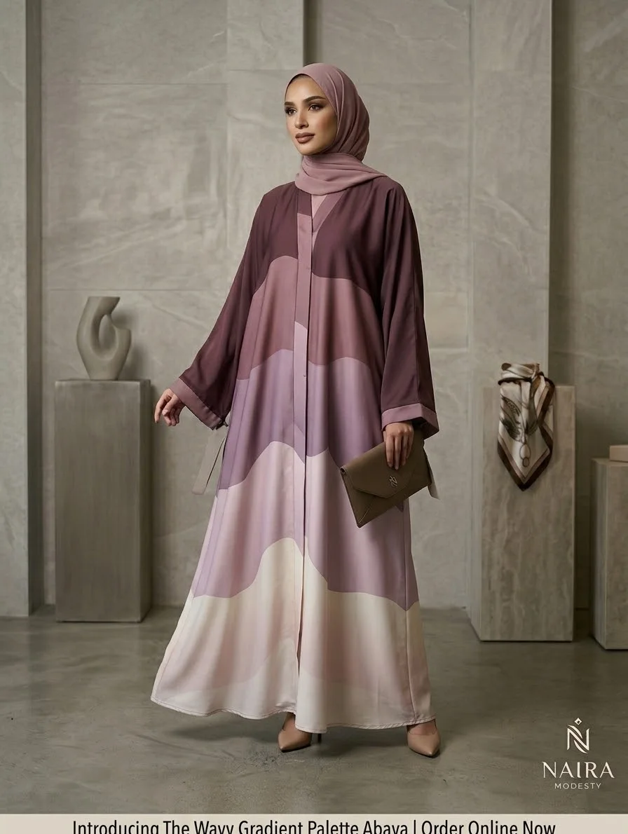 Mauve and Blush Wavy Colour Block Abaya
