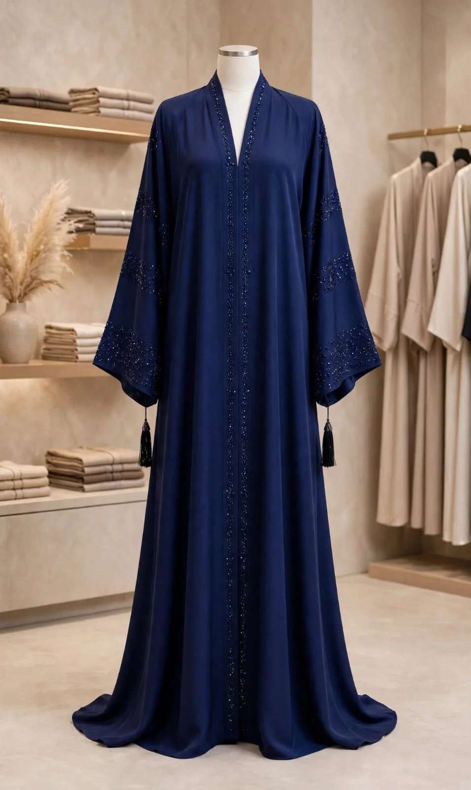 Navy Blue Abaya with Banded Sleeve Detail