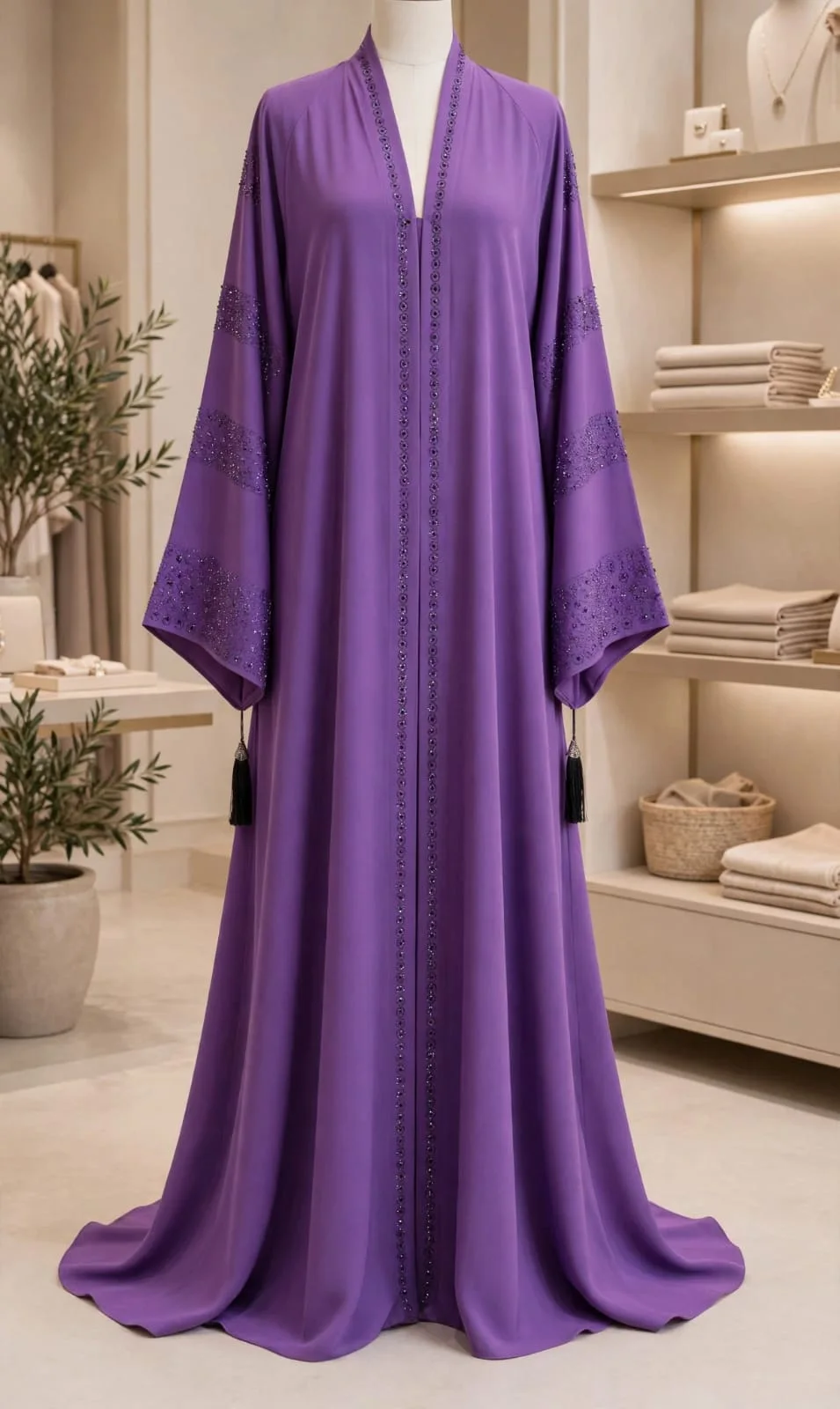 Purple Abaya with Decorative Sleeve Detail