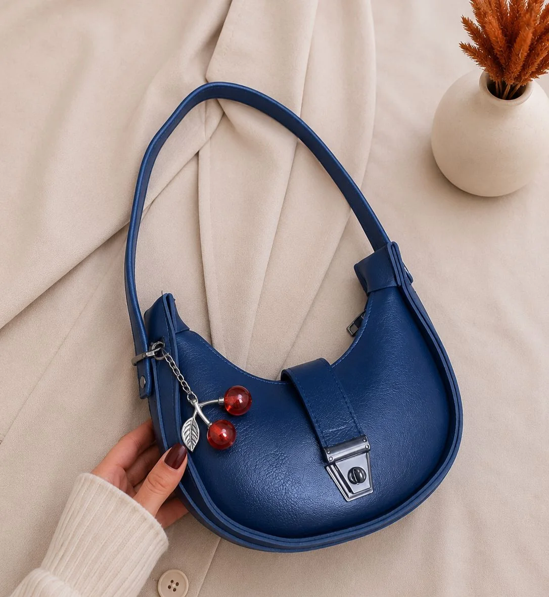Buy Brandza Cherry Keychain Shoulder Bag - Navy Blue online in Pakistan - Brandza Handbags