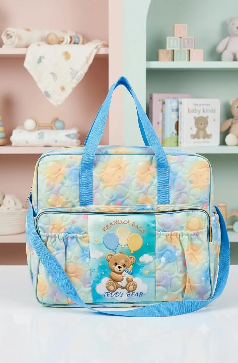 Buy Brandza Teddy Bear Mother Care Bag - Sky Blue Floral online in Pakistan - Brandza Handbags
