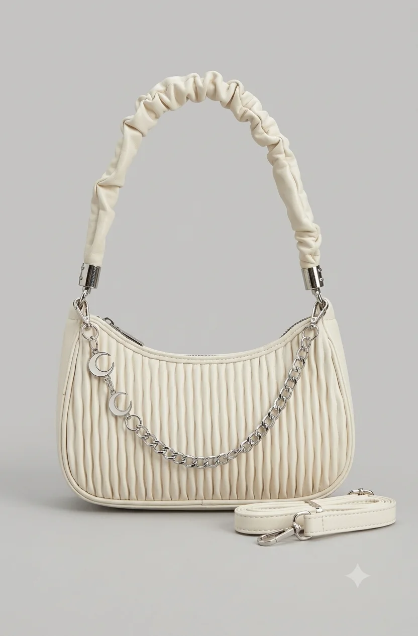 Buy Imported Premium Pleated Moon Bag - Camel Brown in Ivory White online in Pakistan - Brandza Handbags