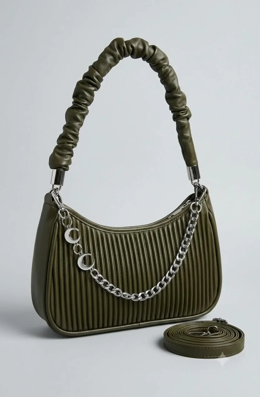 Buy Imported Premium Pleated Moon Bag - Camel Brown in Olive Green online in Pakistan - Brandza Handbags