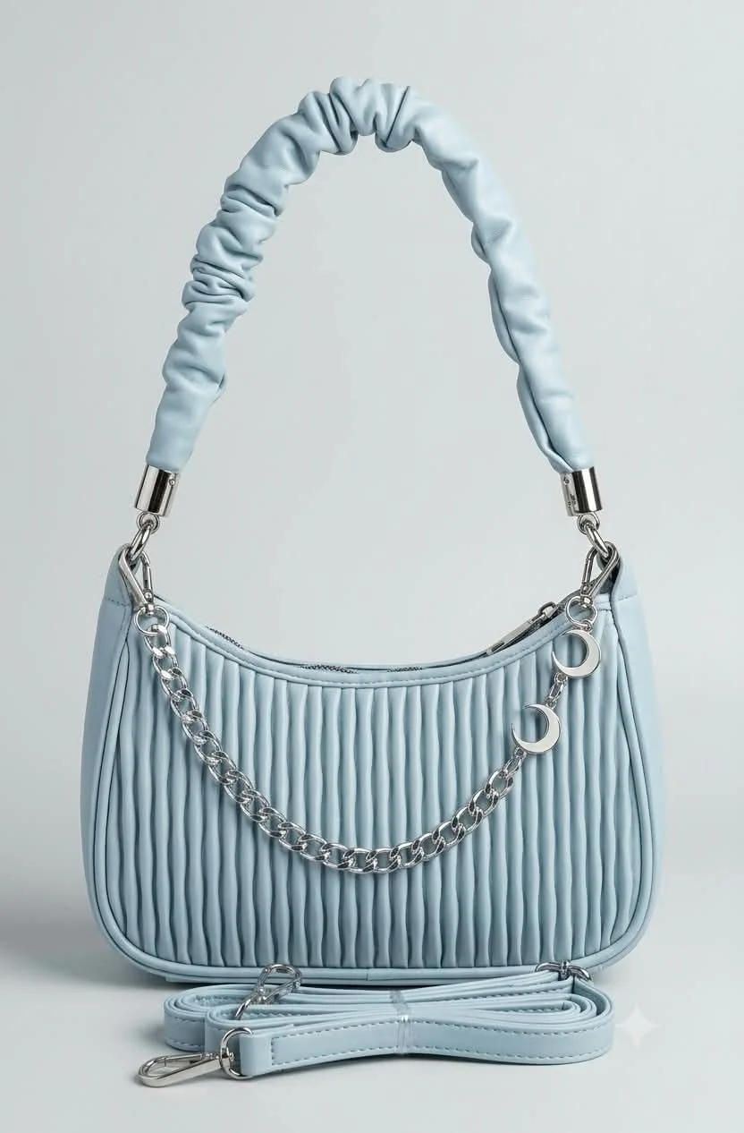 Buy Imported Premium Pleated Moon Bag - Powder Blue online in Pakistan - Brandza Handbags