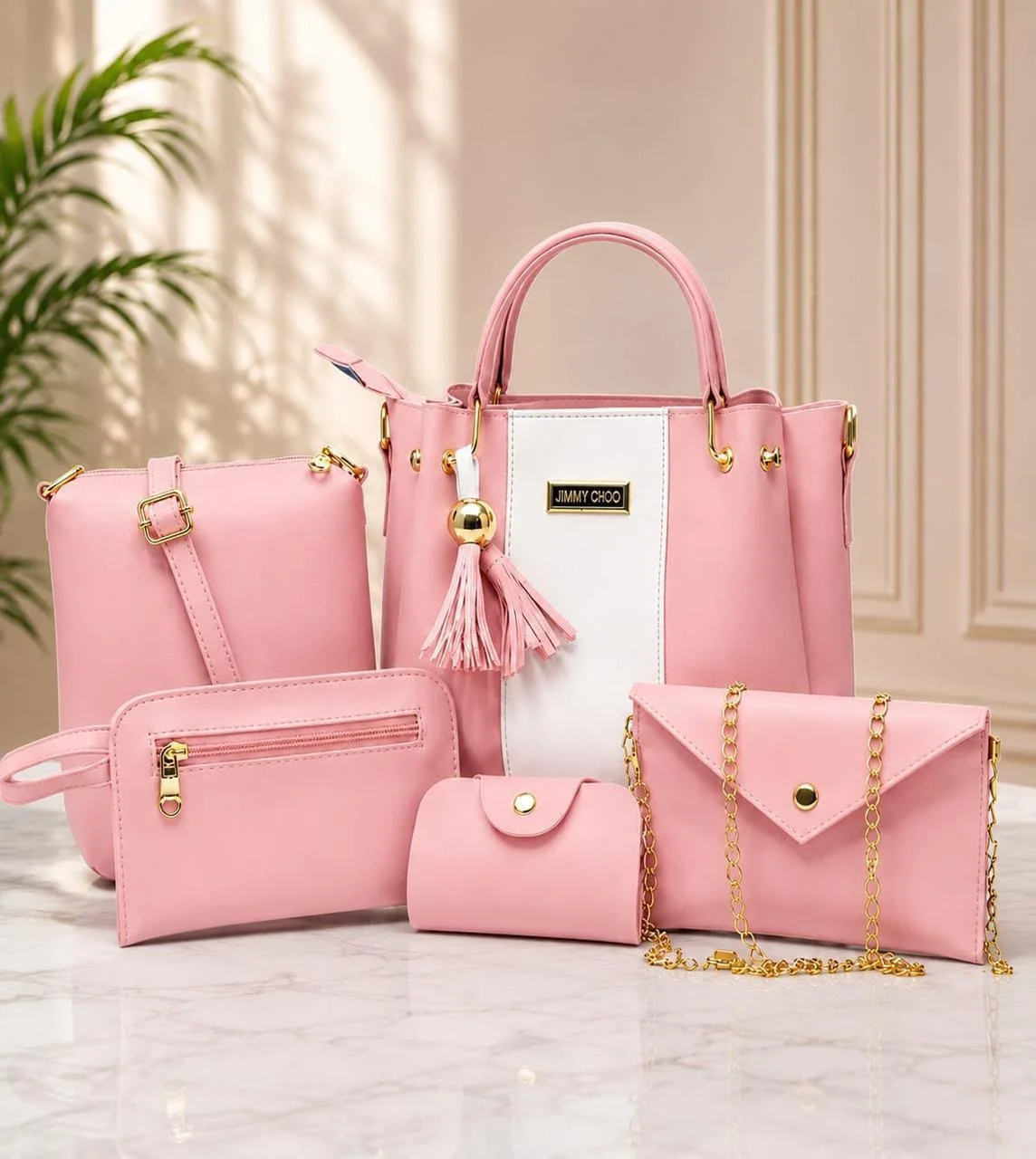 Buy Signature 5 Piece Handbag Set - Pastel Pink online in Pakistan - Brandza Handbags