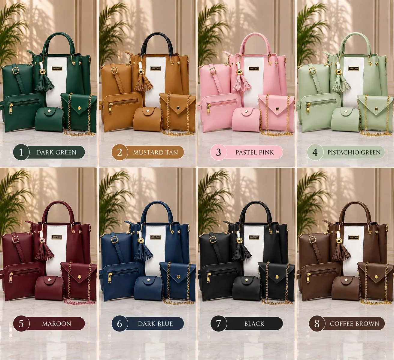 Buy Signature 5 Piece Handbag Set - Dark Green online in Pakistan - Brandza Handbags view 2