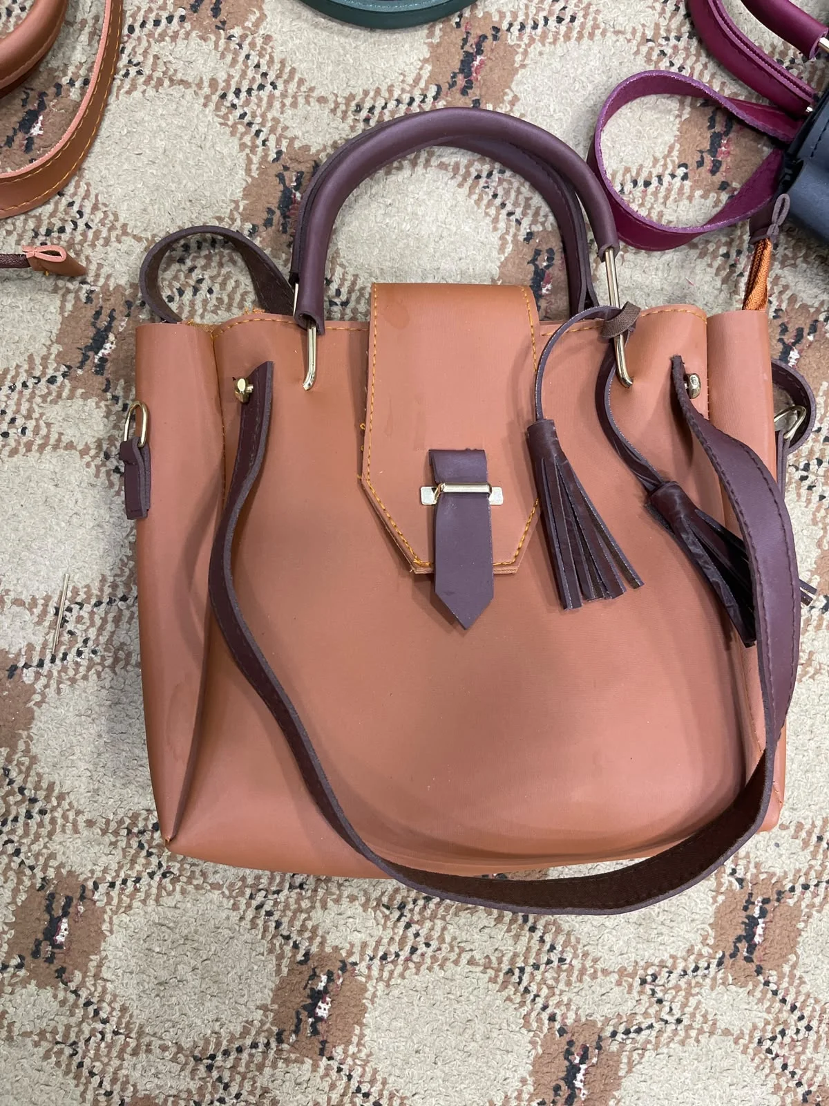 Buy Luxe Tassel 3 Piece Bag Set - Peach & Brown online in Pakistan - Brandza Handbags