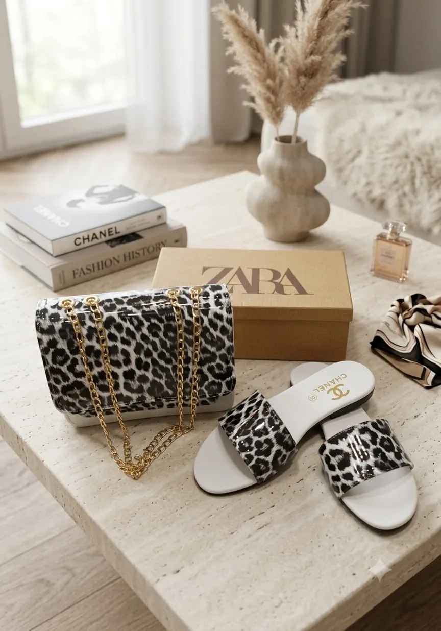 Brandza Brandza Leopard Print Handbag - Black Matching Bag & Shoes Combo - matching bag and shoes combo online Lahore