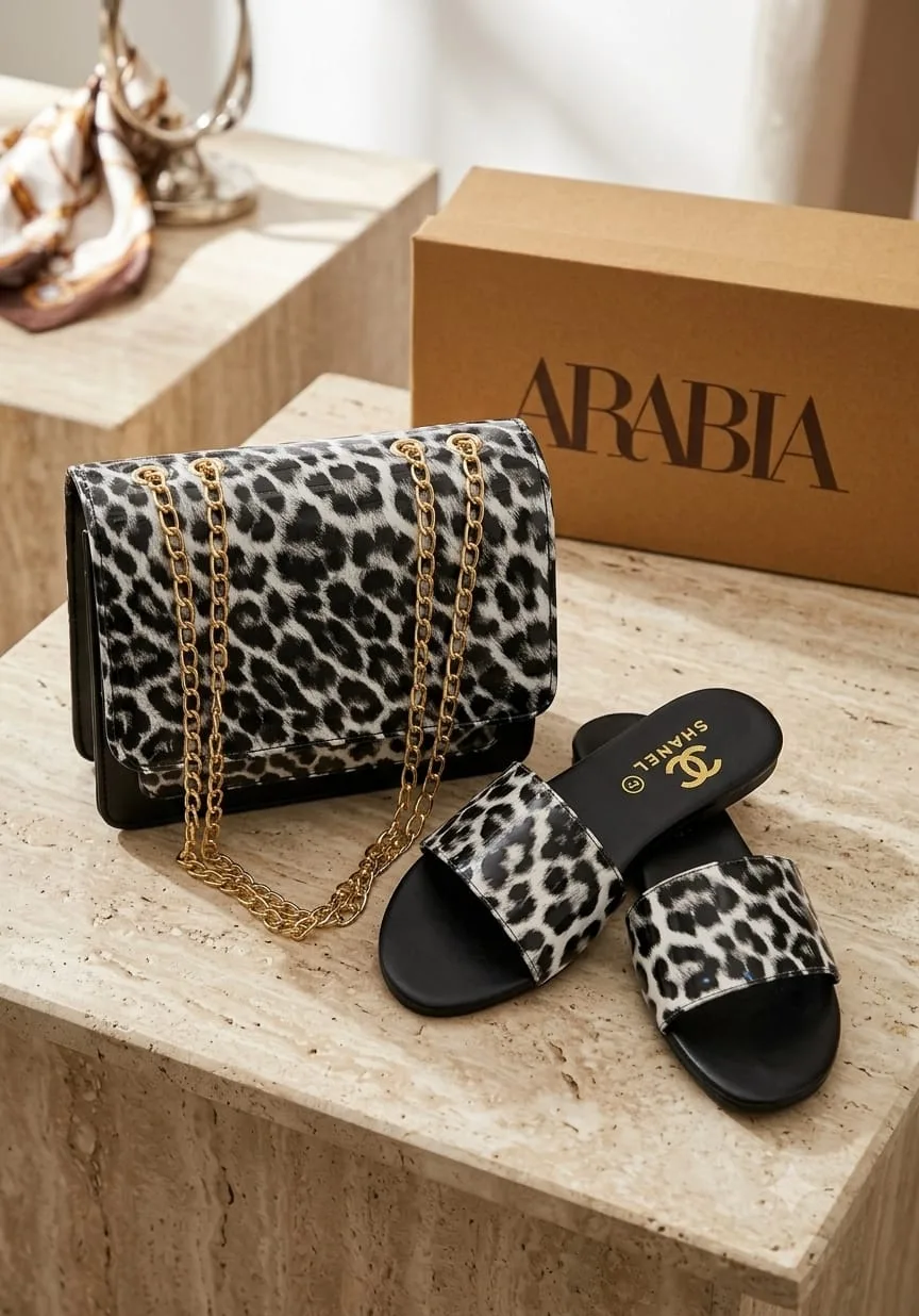 Brandza Brandza Leopard Print Handbag - Black Matching Bag & Shoes Combo - matching bag and shoes combo online Lahore view 2