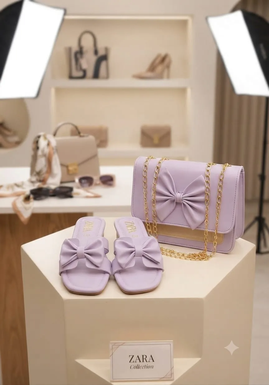 Serivo Serivo Bow Handbag - Lavender Matching Bag & Shoes Combo - matching bag and shoes combo online Lahore