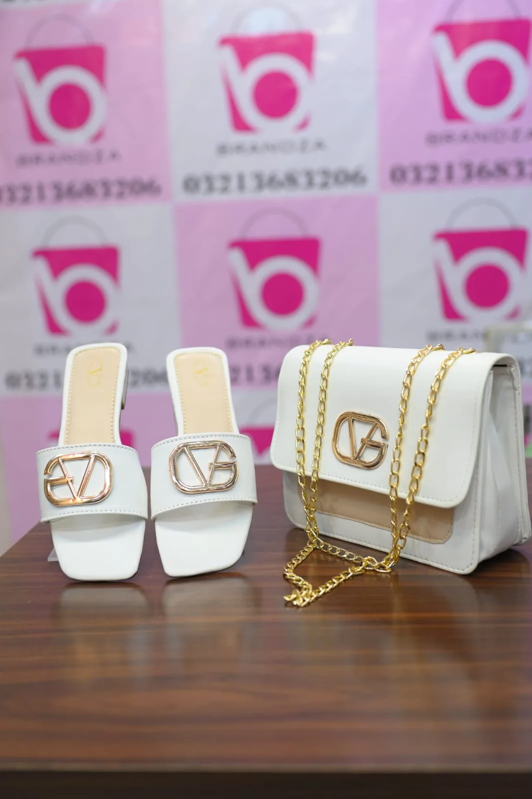 Brandza Brandza Cream & Tan Bag - Cream Tan Matching Bag & Shoes Combo - matching bag and shoes combo online Islamabad