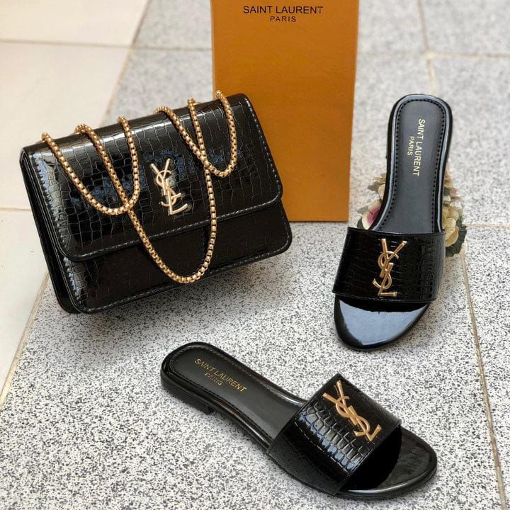 Brandza Brandza Croc-Texture Handbag - Black Matching Bag & Shoes Combo - leather-look matching bag and shoes online Karachi