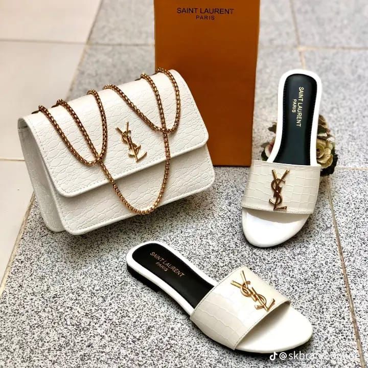 Brandza Brandza Croc-Texture Handbag - White Matching Bag & Shoes Combo - leather-look matching bag and shoes online Karachi