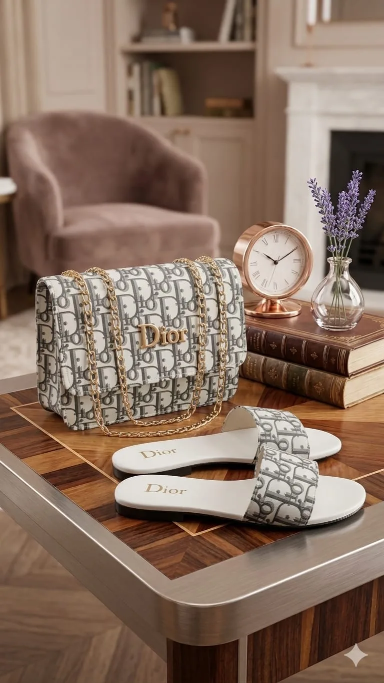 Brandza Brandza Monogram Flap Handbag - Grey Matching Bag & Shoes Combo - matching bag and shoes combo online Islamabad view 3