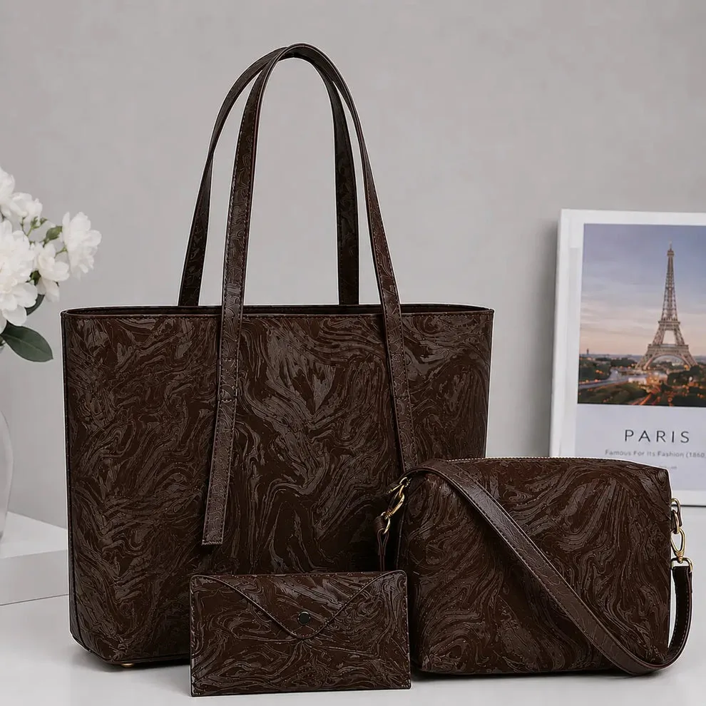 Serivo Serivo Marble Tote Bag Set - Brown Matching Bag Combo - tote bag and slides combo online Karachi