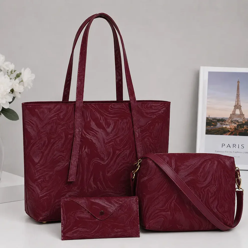 Serivo Serivo Marble Tote Bag Set - Beige Matching Bag Combo in Burgundy - tote bag and slides combo online Islamabad