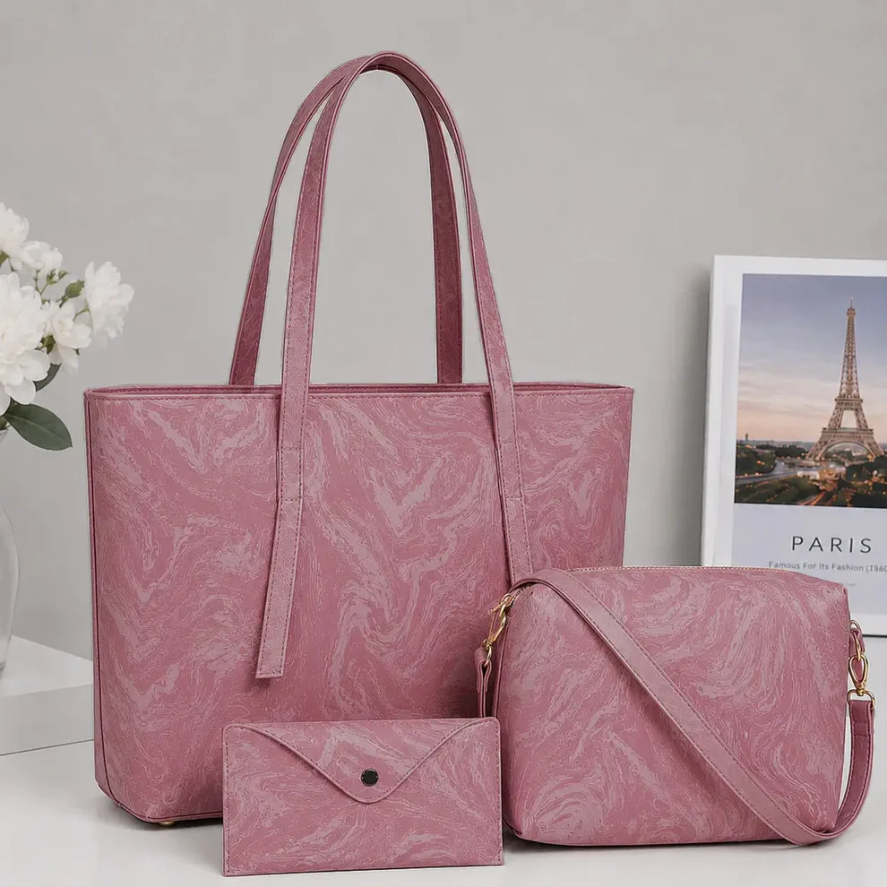 Serivo Serivo Marble Tote Bag Set - Beige Matching Bag Combo in Mauve - tote bag and slides combo online Islamabad