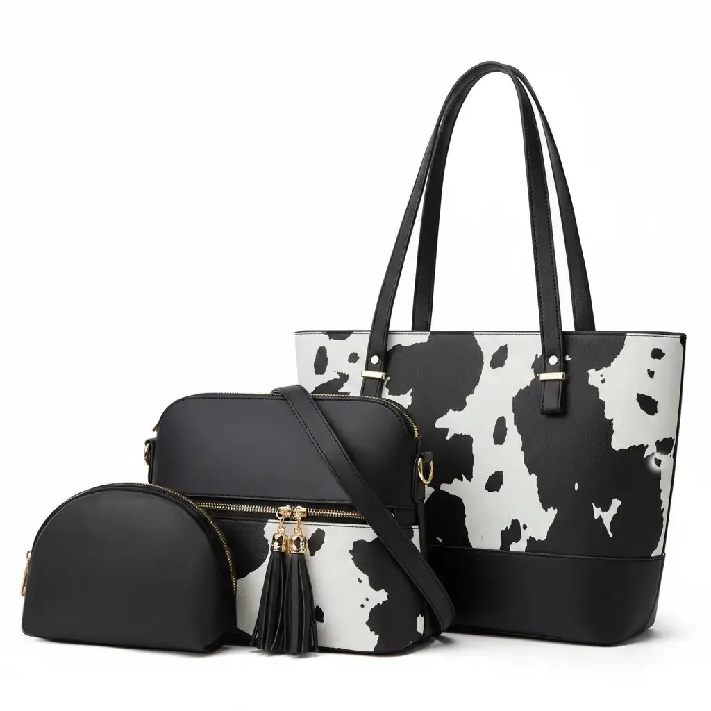 Serivo Serivo 3 Piece Handbag Set - Black White Matching Bag Combo - matching bag and shoes combo online Lahore
