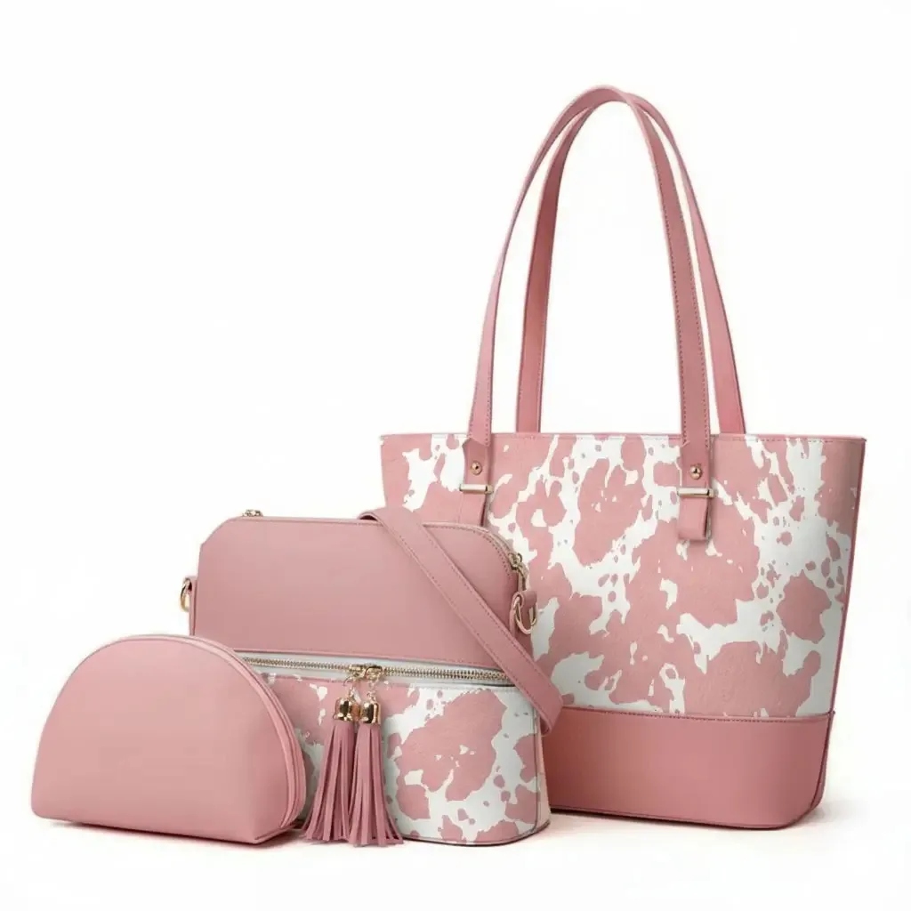 Serivo Serivo 3 Piece Handbag Set - Beige Matching Bag Combo in Pink - matching bag and shoes combo online Islamabad