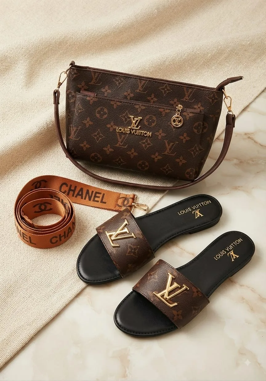 Serivo Serivo Monogram Flap Handbag - Brown Matching Bag & Shoes Combo with Extra Strap - matching bag and shoes combo online Islamabad