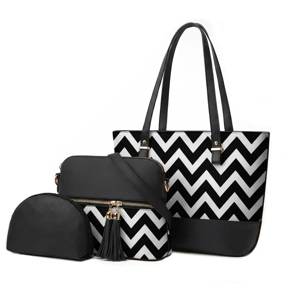 Serivo Serivo Printed Tote Bag - Black White Matching Bag Combo - tote bag and slides combo online Karachi