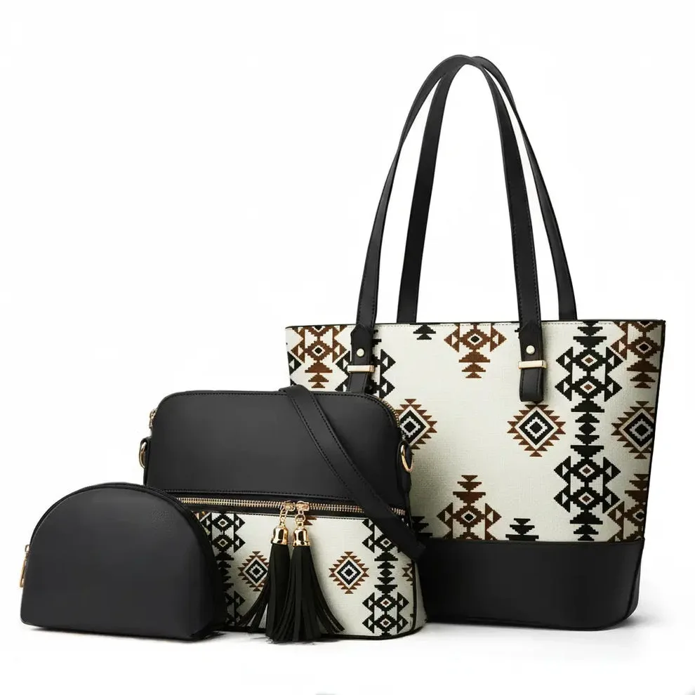 Serivo Serivo Printed Tote Bag - Black White Matching Bag Combo in Brown - tote bag and slides combo online Karachi