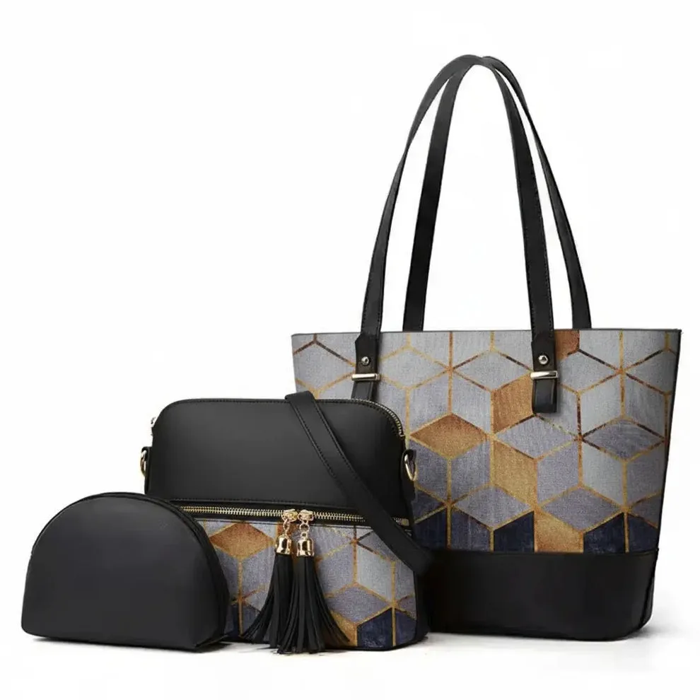Serivo Serivo Printed Tote Bag - Gold Matching Bag Combo - tote bag and slides combo online Lahore