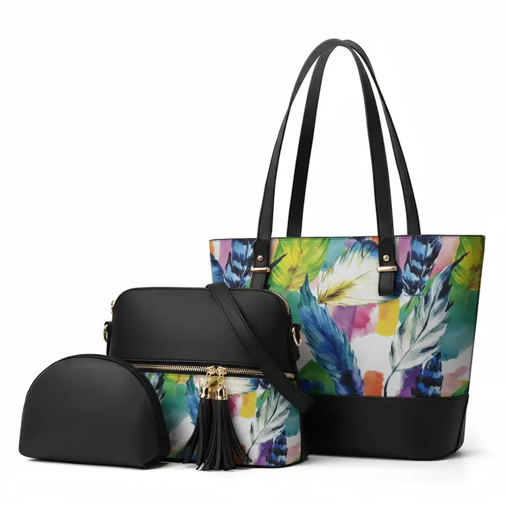 Serivo Serivo Printed Tote Bag - Black White Matching Bag Combo in Green - tote bag and slides combo online Karachi