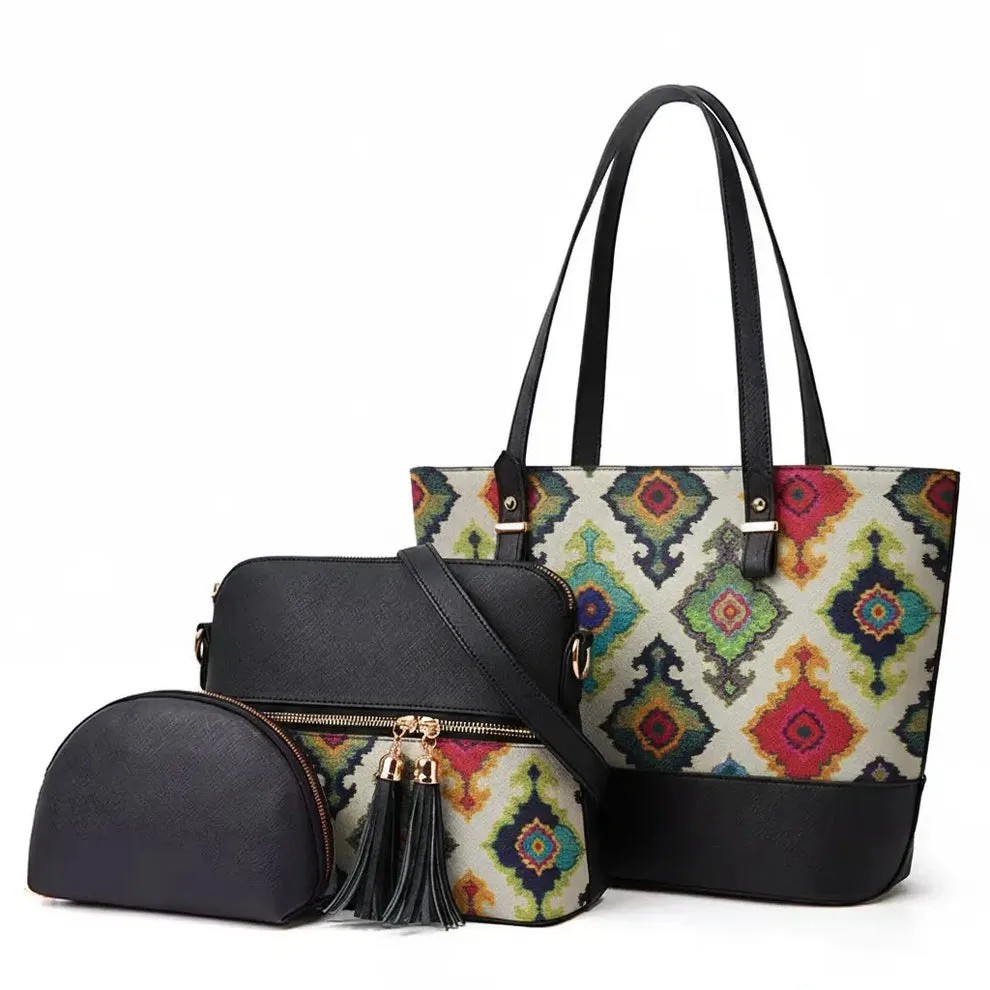 Serivo Serivo Printed Tote Bag - Black White Matching Bag Combo in Magenta - tote bag and slides combo online Karachi