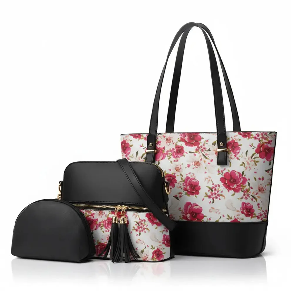 Serivo Serivo Printed Tote Bag - Black White Matching Bag Combo in Pink - tote bag and slides combo online Karachi
