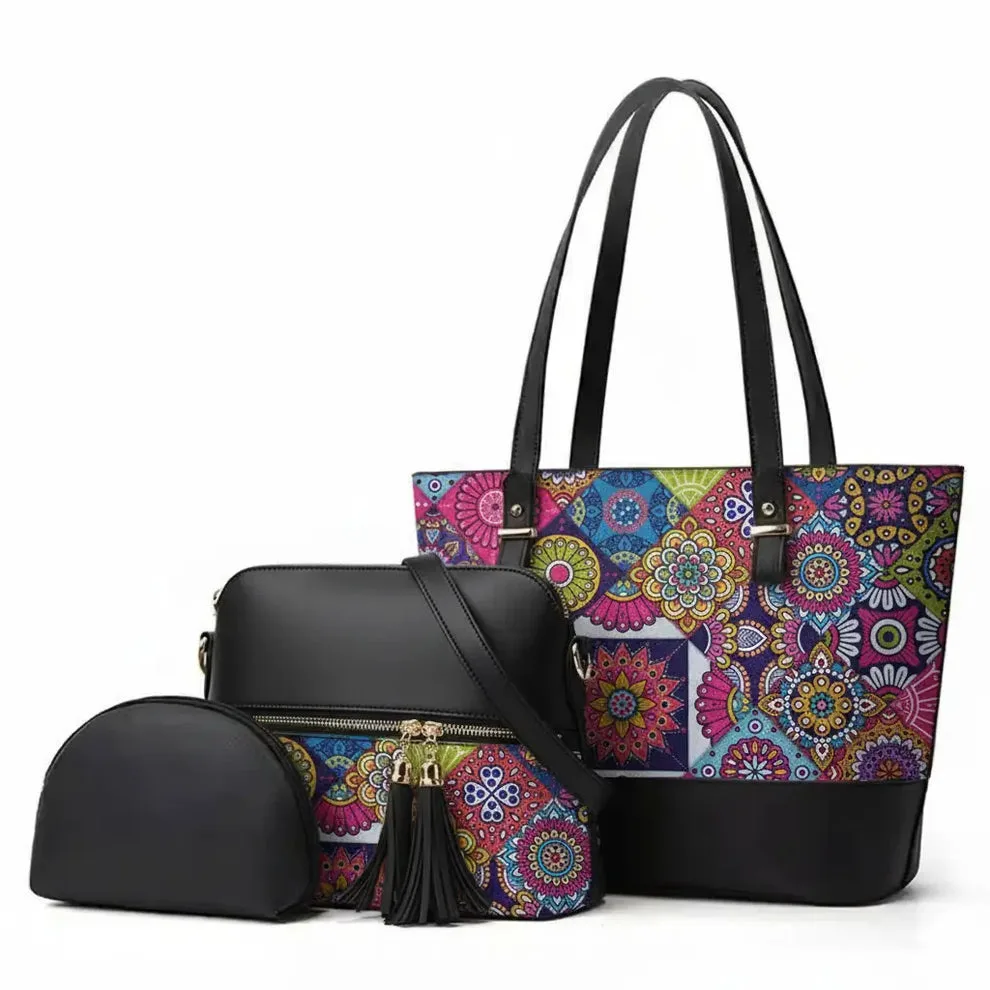 Serivo Serivo Printed Tote Bag - Black White Matching Bag Combo in Purple - tote bag and slides combo online Karachi