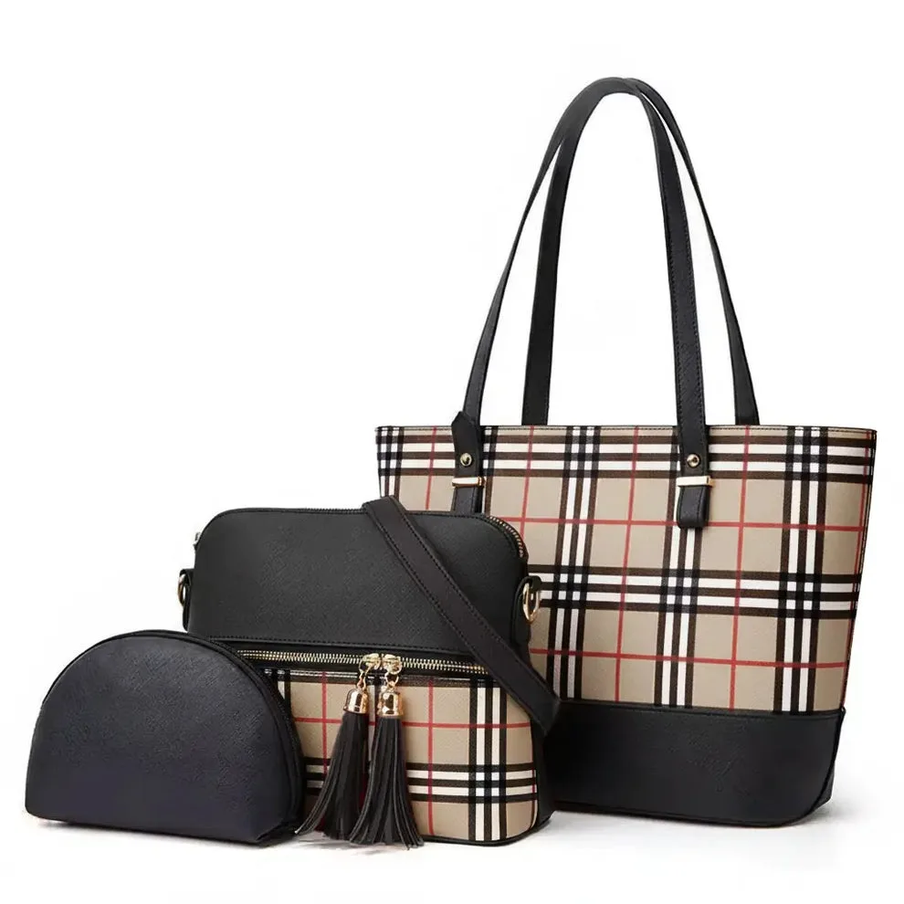 Serivo Serivo Printed Tote Bag - Black White Matching Bag Combo in Tan - tote bag and slides combo online Karachi