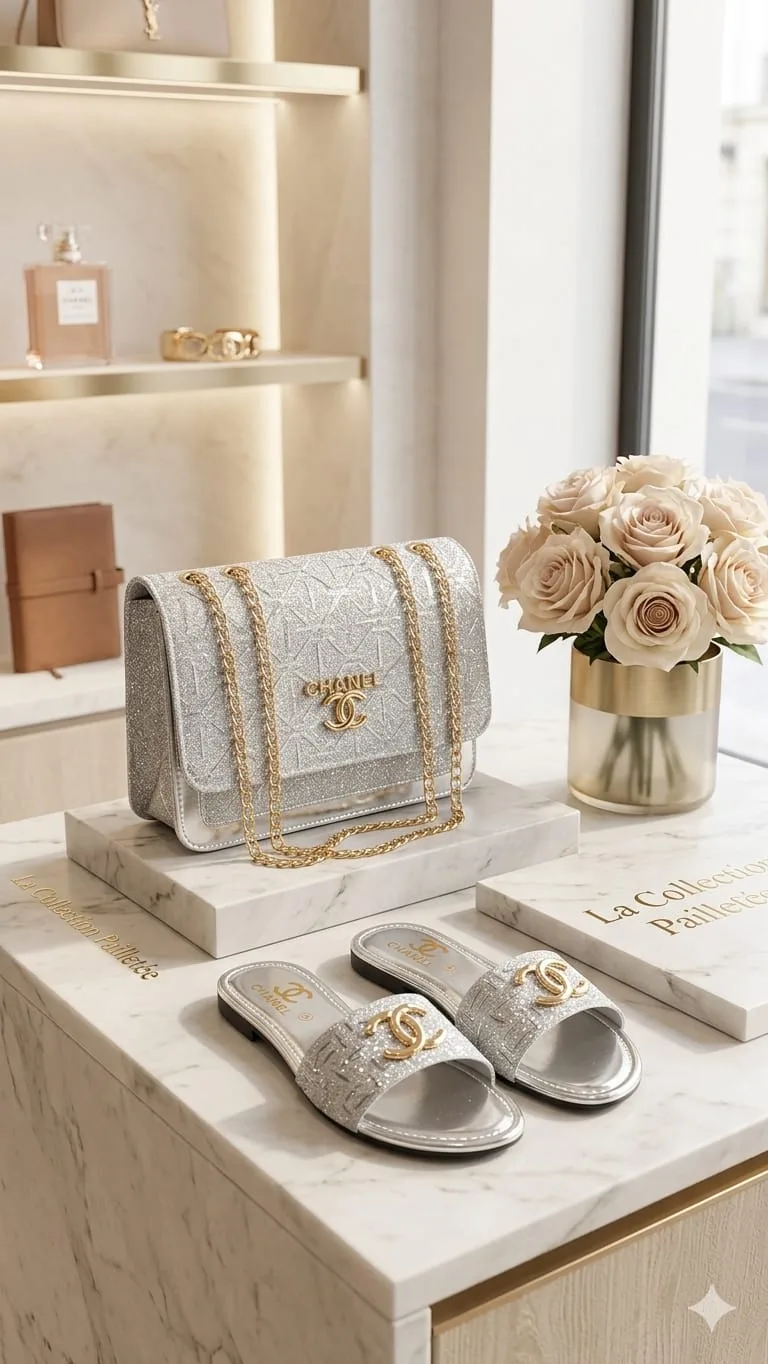 Brandza Brandza Glitter Evening Handbag - Silver Matching Bag & Shoes Combo - matching bag and shoes combo online Lahore
