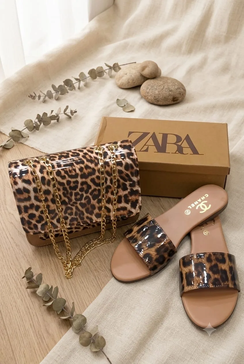Brandza Brandza Leopard Print Handbag - Tan Matching Bag & Shoes Combo - matching bag and shoes combo online Lahore