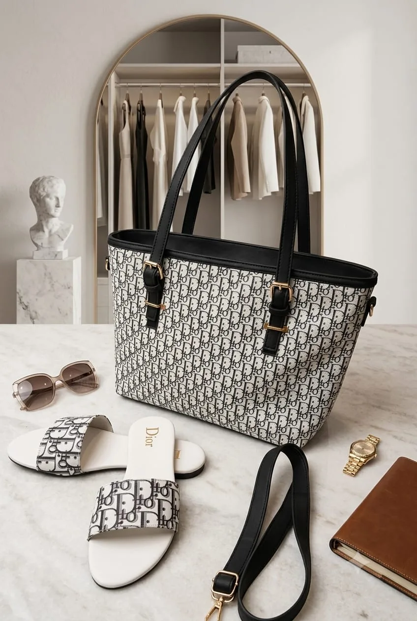 Buy Serivo matching tote bag and slides combo online in Pakistan - Serivo Handbags