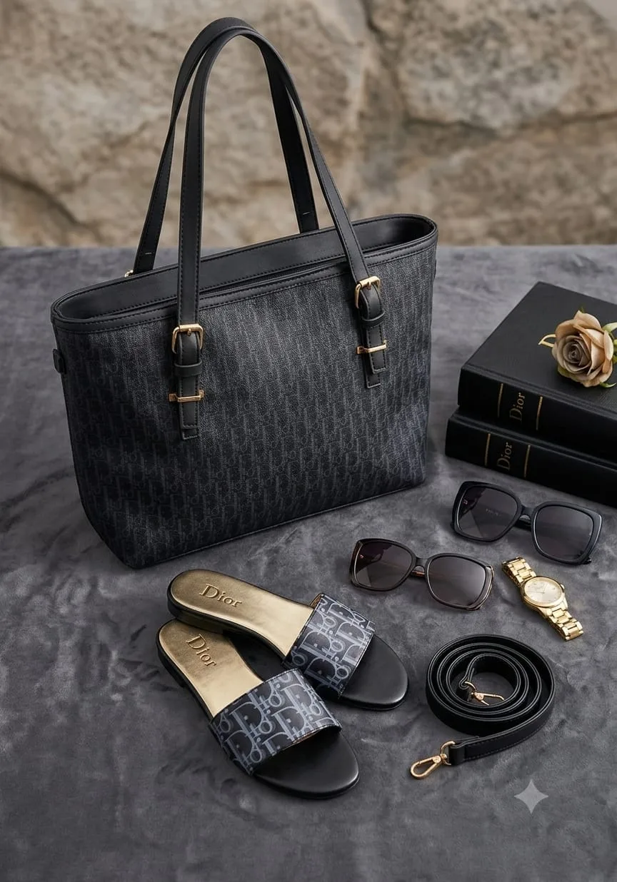 Serivo Serivo Tote Bag - Grey Matching Bag & Shoes Combo - tote bag and slides combo online Islamabad