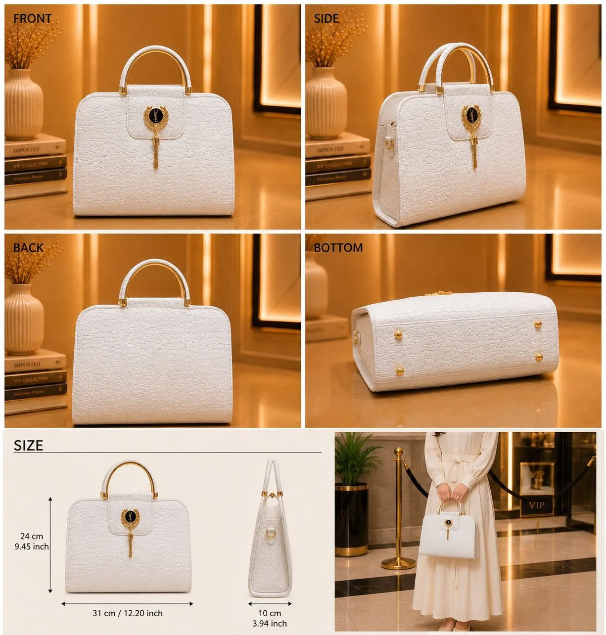 Serivo Serivo Croc-Texture Handbag - Cream Crocodile Matching Bag & Shoes Combo - tote bag and slides combo online Lahore view 2