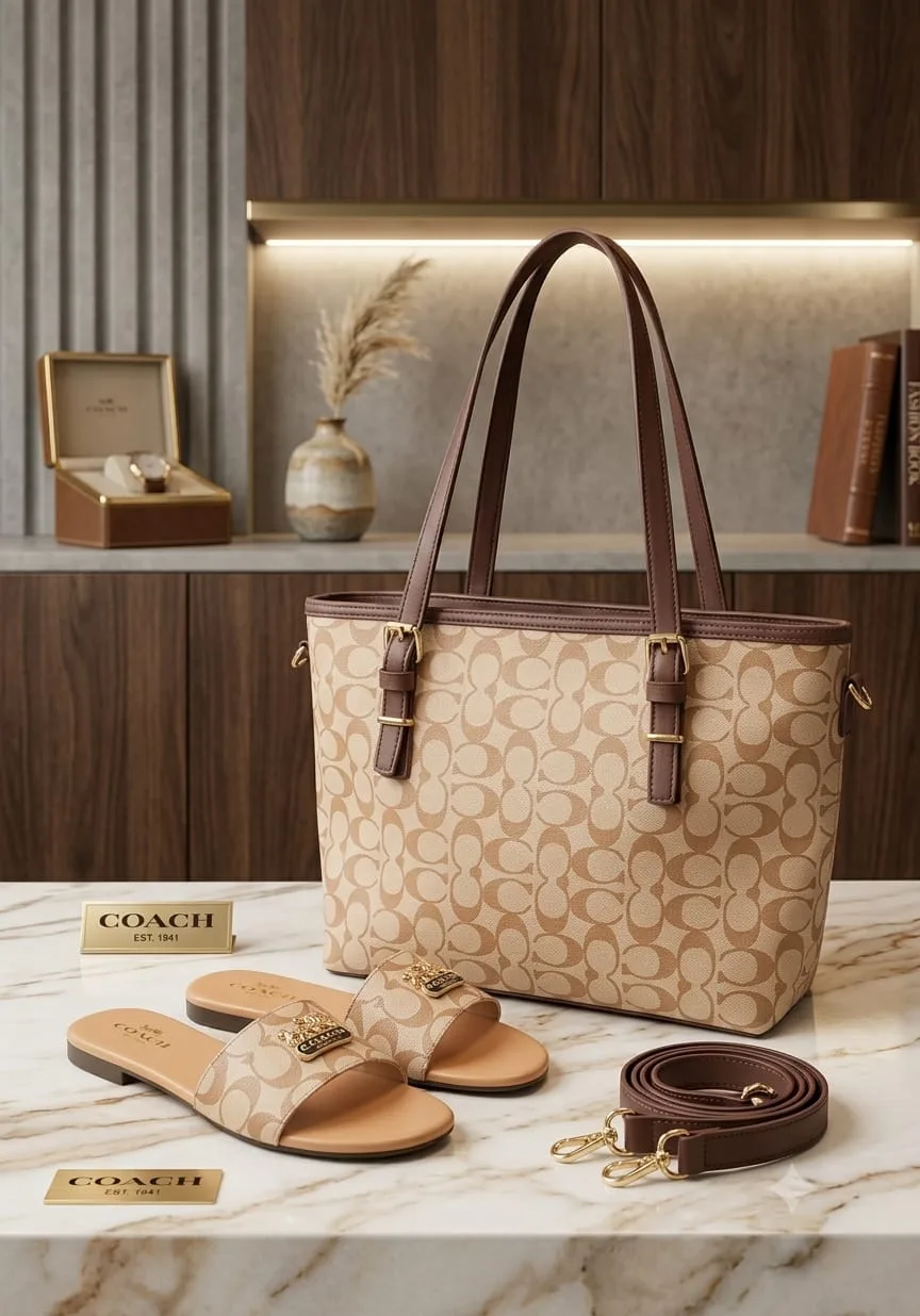 Serivo Serivo Printed Tote Bag - Beige Coach Matching Bag & Shoes Combo - tote bag and slides combo online Lahore