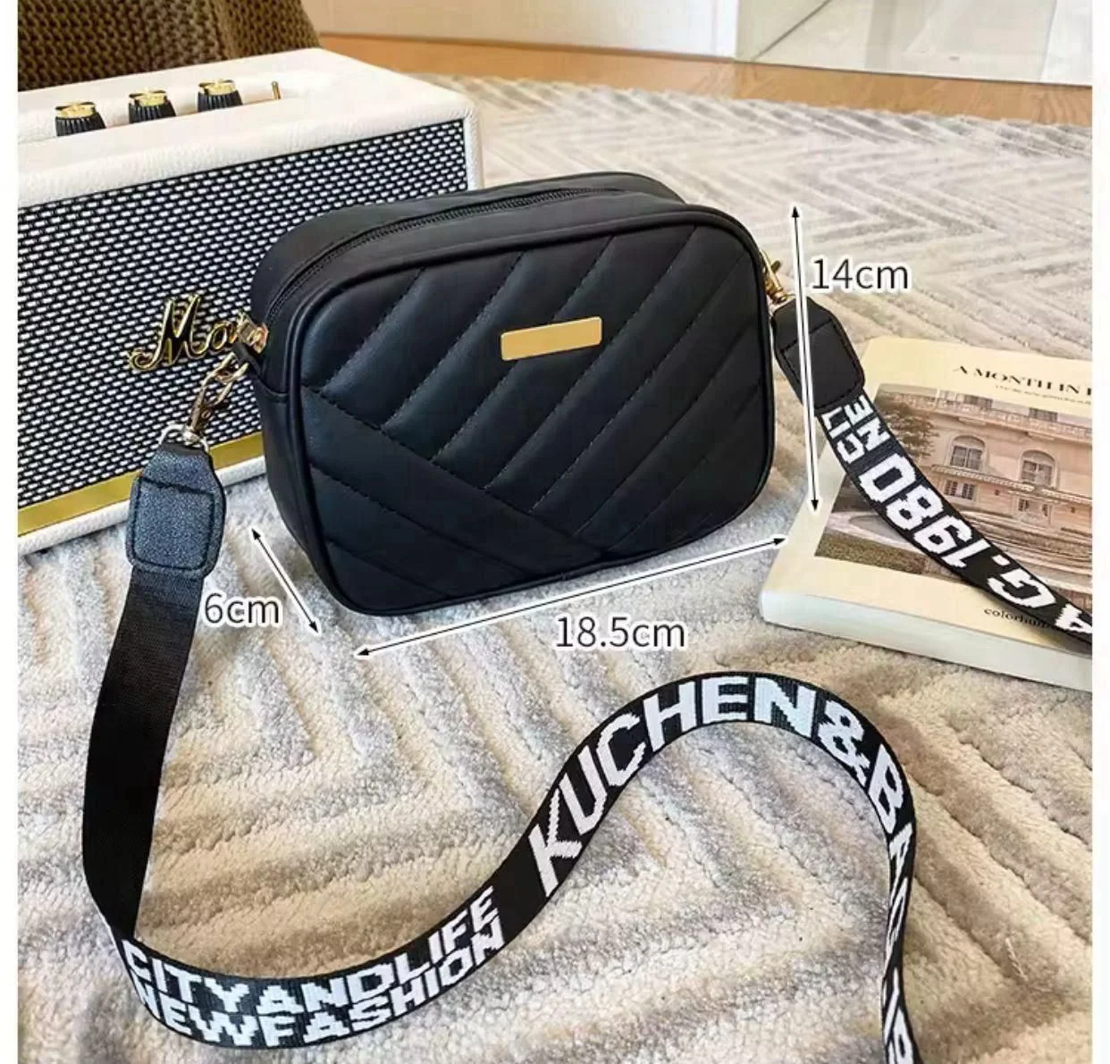 Buy Quilted Wide Strap Crossbody Bag - Black online in Pakistan - Serivo Handbags