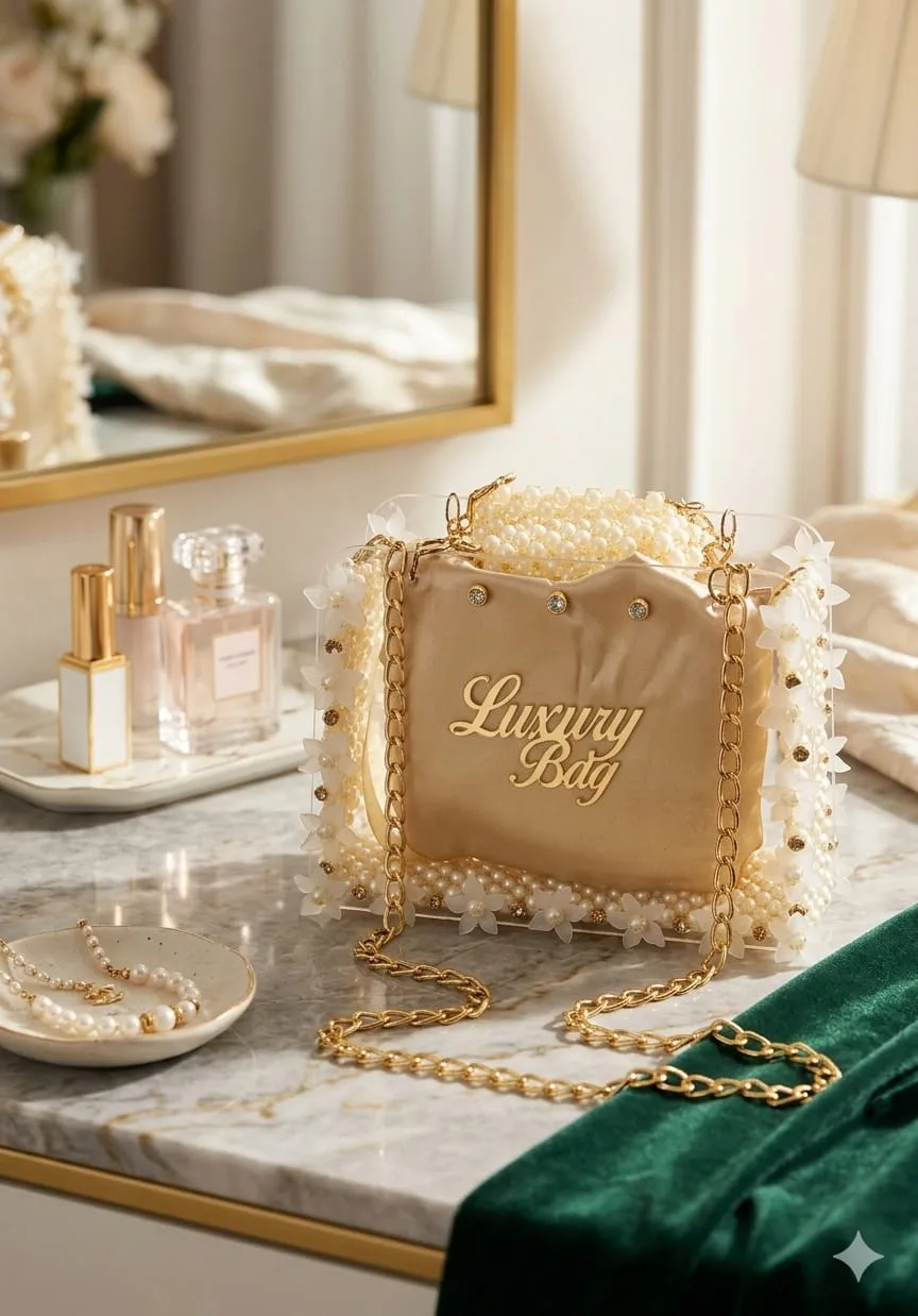 Buy Serivo Acrylic Pearl Luxury Bag - Champagne online in Pakistan - Serivo Handbags