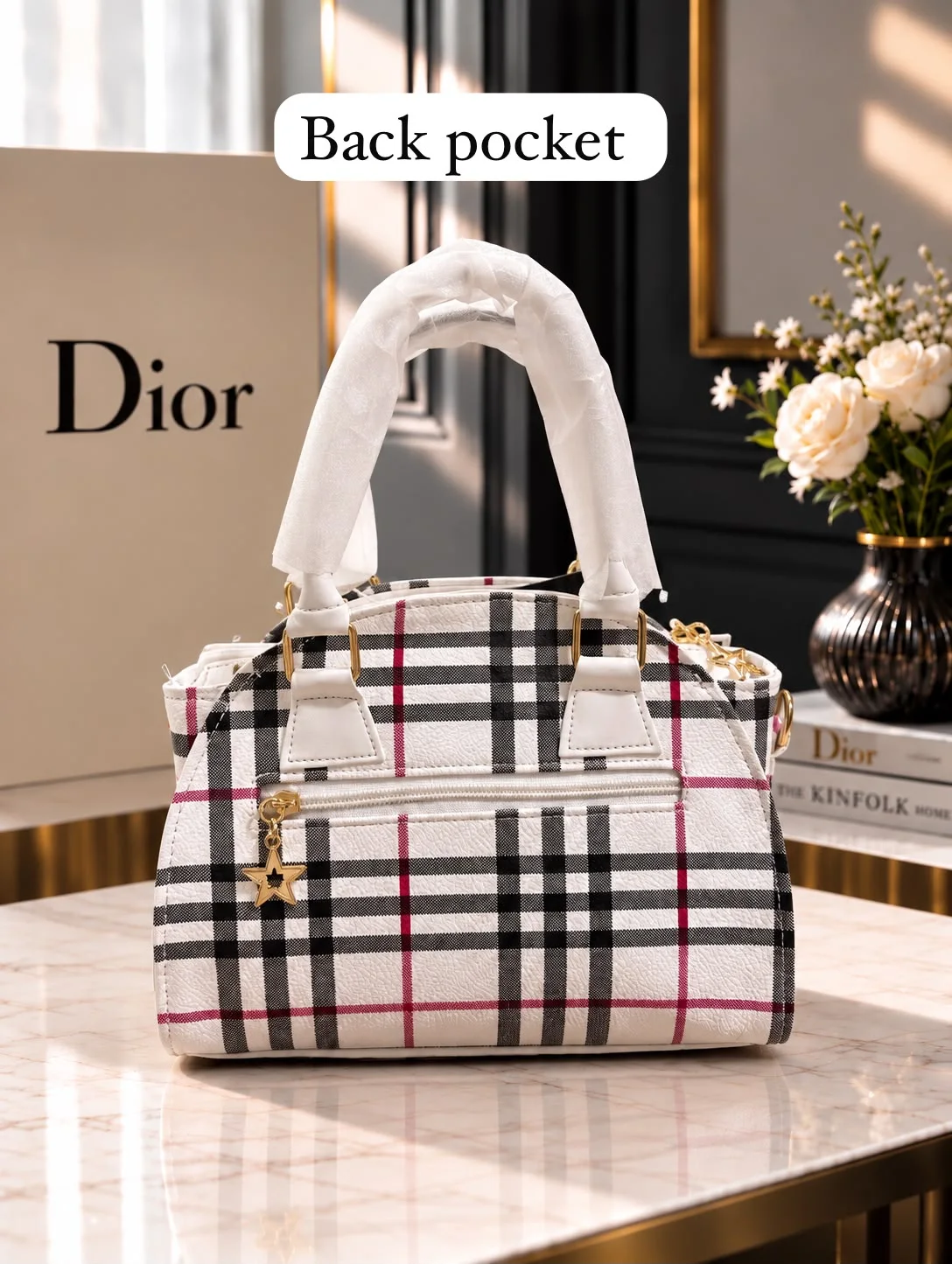 Buy Plaid Cherry Charm Handbag - White online in Pakistan - Brandza Handbags view 2