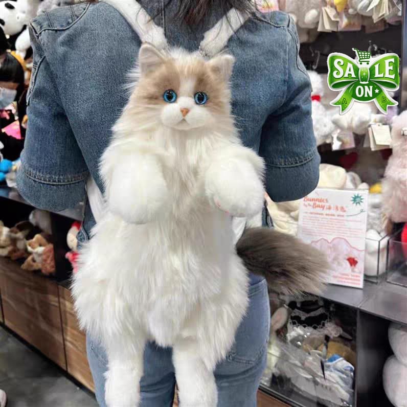 Buy Realistic Meowing Cat Plush Backpack – Interactive Fluffy Kitten Bag with Sound online in Pakistan - Brandza Handbags view 2