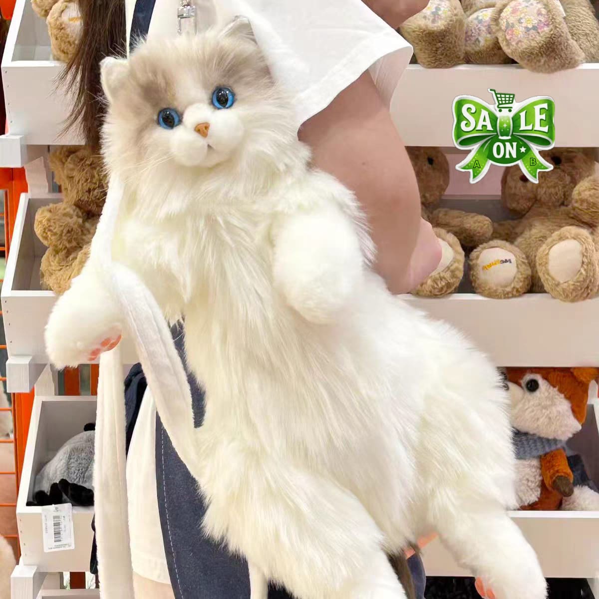 Buy Realistic Meowing Cat Plush Backpack – Interactive Fluffy Kitten Bag with Sound online in Pakistan - Brandza Handbags view 4