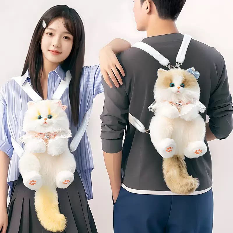 Buy Realistic Meowing Cat Plush Backpack – Interactive Fluffy Kitten Bag with Sound online in Pakistan - Brandza Handbags view 10