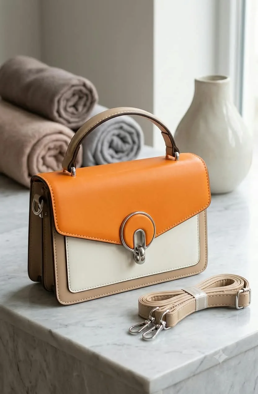 Buy Serivo Imported Colorblock Clasp Bag - Orange Cream online in Pakistan - Serivo Handbags