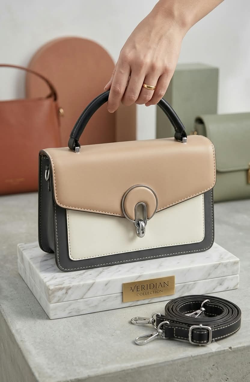 Buy Serivo Imported Colorblock Clasp Bag - Tan Charcoal online in Pakistan - Serivo Handbags